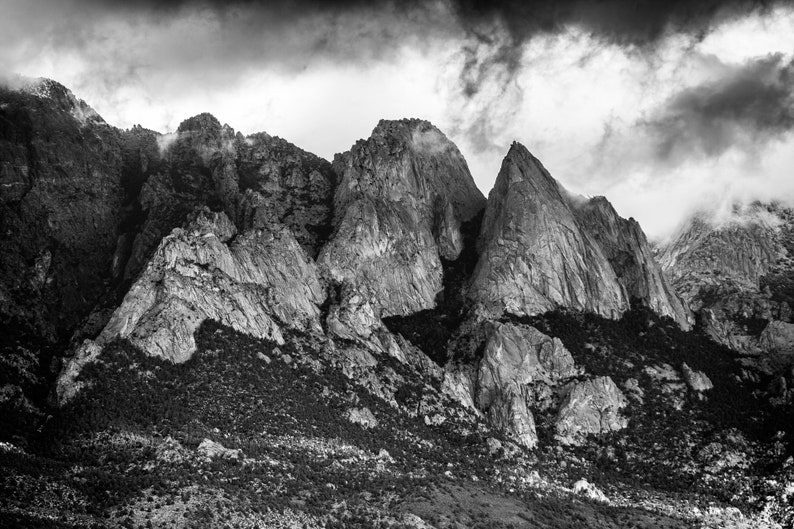 Desert Cliffs, Nevada. Tall cliffs and mountains in the Nevada desert. Black and white.