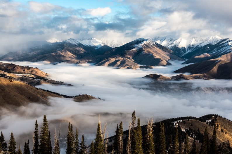 Fog over the Wood River Valley, Idaho. Fog settles into the Wood River Valley near Sun Valley.