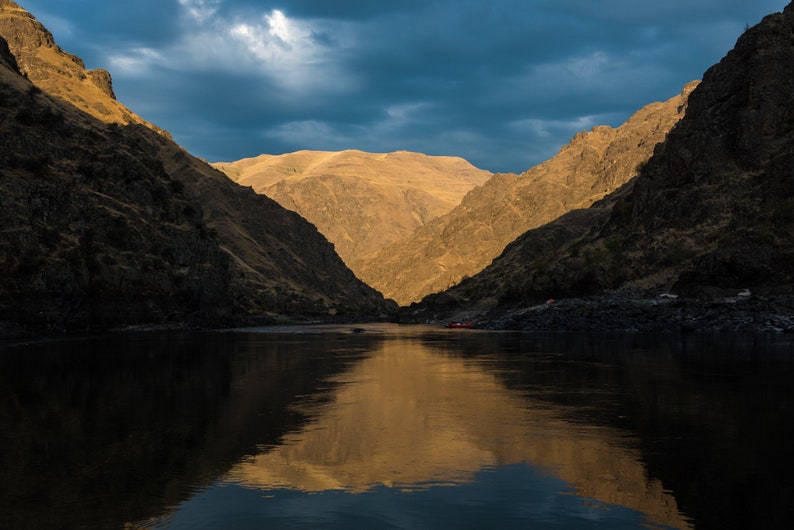 Lower Salmon River Sunrise, Idaho. Sunrise looking toward the Salmon's confluence with the Snake. The farthest ridge forms Hells Canyon.