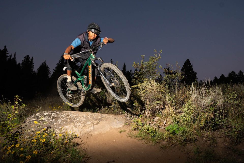 Off-camera strobe mountain biking