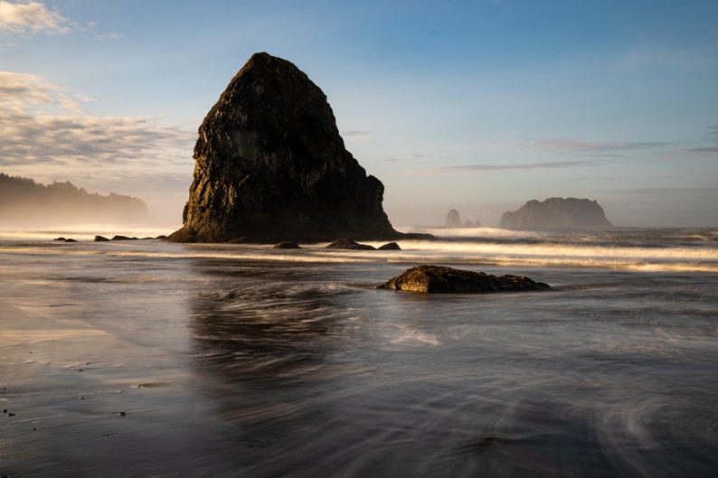 Sea Stack Sunrise, Olympic National Park. Sunrise on Washington's Olympic coast, where sea stacks mark the locations of ancient headlands.