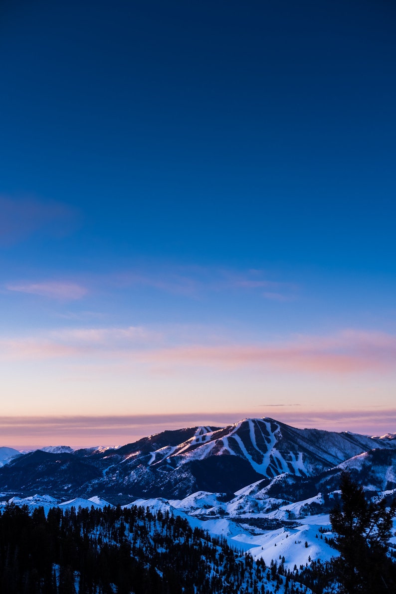 Sun Valley Sunrise, Idaho. Sunrise on Bald Mountain, home of Sun Valley Resort.